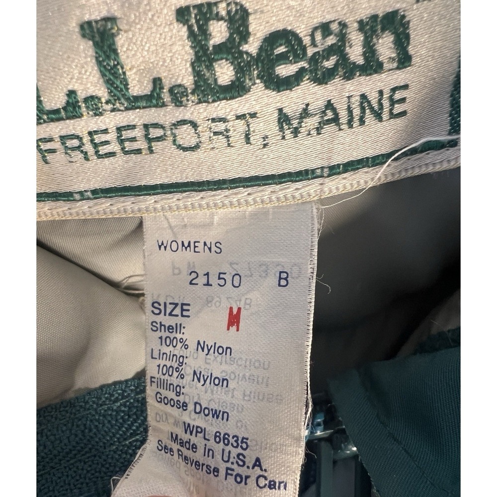 Vtg LL Bean Goose Down Puffer Coat Jacket Green Women M Hooded USA Outdoor‎ - Picture 6 of 13